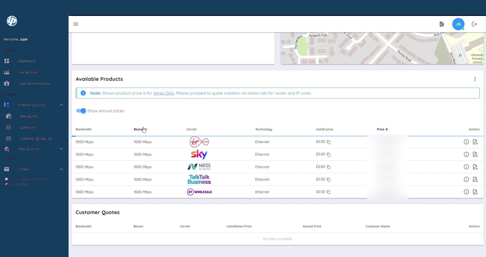 IP River portal — multi-carrier quoting across the supply base